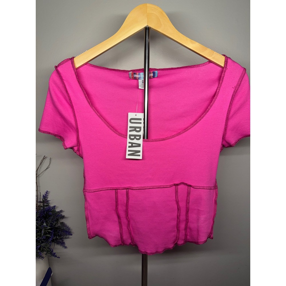 Urban Outfitters Pink Ribbed Corset Seam Scoop Neck Crop Top M NEW
